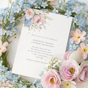 Convite Casamento Floral Pastel Romântico Azul e Rosa