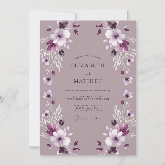 Convite Casamento Floral Pastel Rosa (Frente)