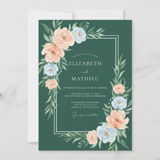 Convite Casamento Floral Pastel Verde Floresta (Frente)