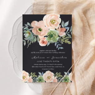Convite Casamento Floral Pastel Verde Pêssego Azul Naval