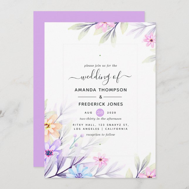 Convite Casamento Floral Pastel Watercolor (Frente/Verso)