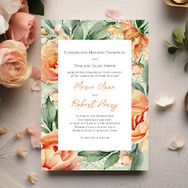 Convite Casamento Floral Peach Elegant Watercolor