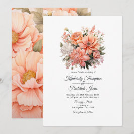 Convite Casamento Floral Peach Fuzz
