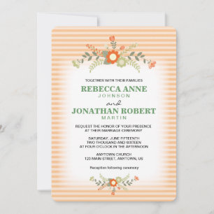 Convite Casamento Floral Peach & Olive Green