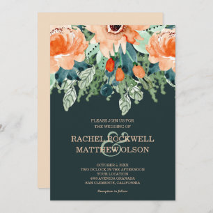 Convite Casamento Floral Peach Watercolor