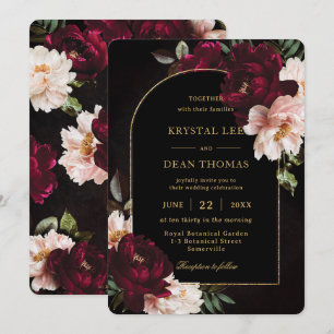 Convite Casamento Floral Peônias Rosa Bege Borgonha Temper
