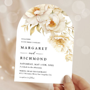 Convite Casamento Floral Peony Elegant Ivory Dourado Water