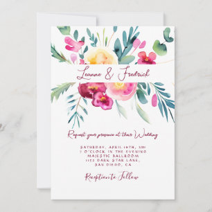Convite Casamento floral personalizado em aquarela rosa e