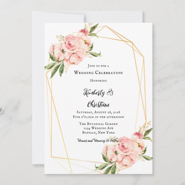 Convite Casamento Floral Pink Peony Watercolor (Frente)