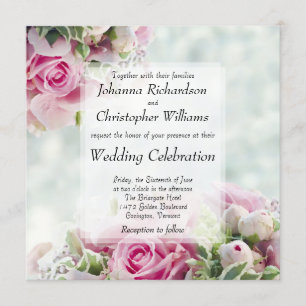 Convite Casamento Floral Pink Roses e Peony Buds