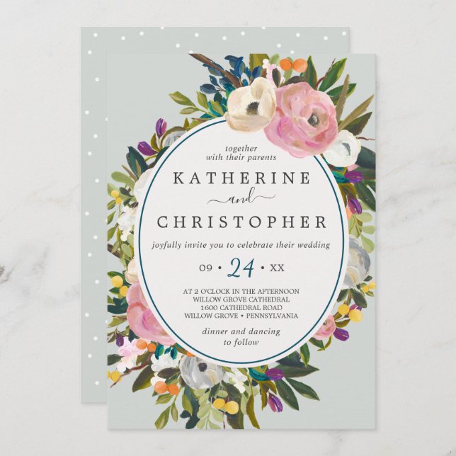 Convite Casamento Floral Pintado (Frente/Verso)