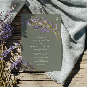Convite Casamento Floral Pintado à Mão com Lavanda e Salvi
