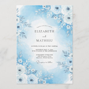 Convite Casamento Floral Pintado Azul Céu