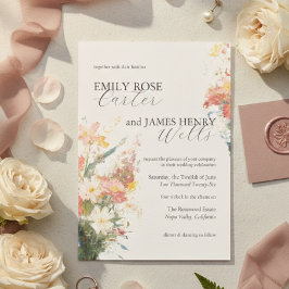 Convite Casamento Floral Pintado com Tonalidade Romântica