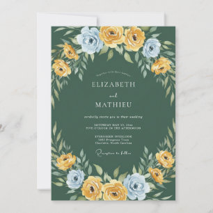 Convite Casamento Floral Pintado de Azul Amarelo