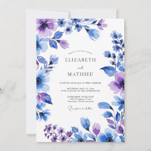 Convite Casamento Floral Pintado de Lavanda Azul