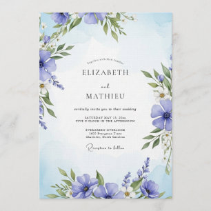 Convite Casamento Floral Pintado de Periwinkle