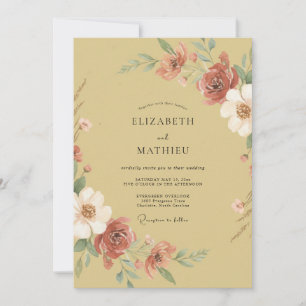 Convite Casamento Floral Pintado Dourado