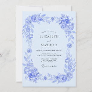 Convite Casamento Floral Pintado em Azul Pó