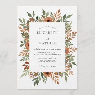 Convite Casamento Floral Pintado em Laranja Queimado