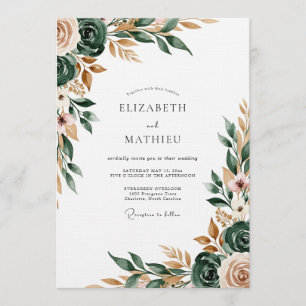 Convite Casamento Floral Pintado em Verde Sage
