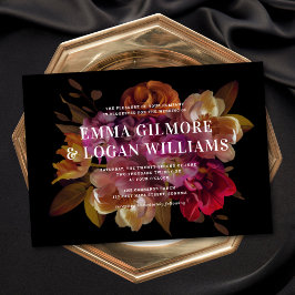 Convite Casamento Floral Pintado Moderno Dark & Moody
