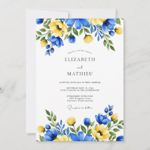Convite Casamento Floral Pintura Amarela Azul