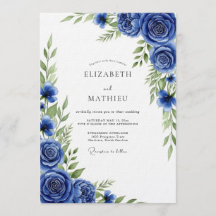 Convite Casamento Floral Pintura Azul Real