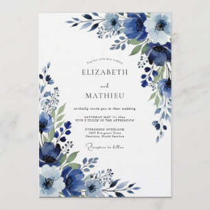 Convite Casamento Floral Pintura Índigo
