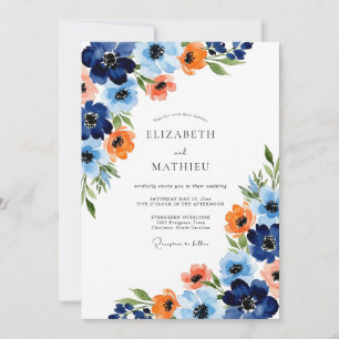 Convite Casamento Floral Pintura Laranja Marinho