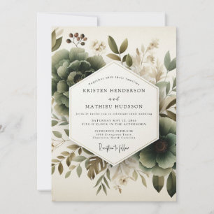 Convite Casamento Floral Pinturesco em Sage