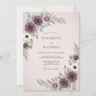 Convite Casamento Floral Plum Moody