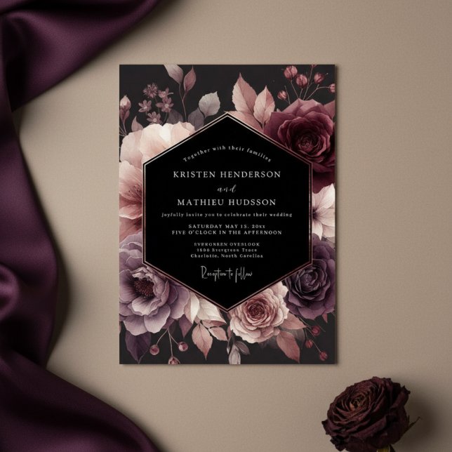 Convite Casamento Floral Plum Moody (Criador carregado)