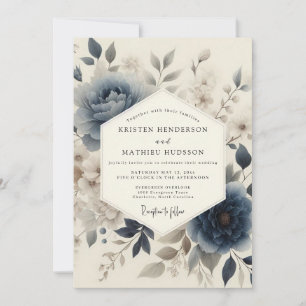 Convite Casamento Floral Poético Azul Ardesia