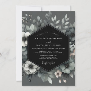 Convite Casamento Floral Poético em Carvão