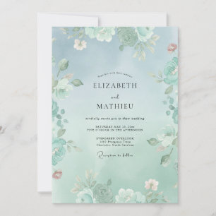 Convite Casamento Floral Poético em Verde Limão
