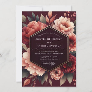 Convite Casamento Floral Poético Merlot