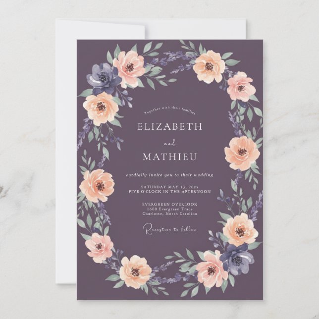Convite Casamento Floral Poético Rosa (Frente)