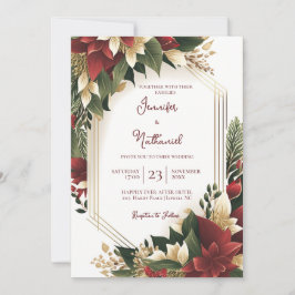 Convite Casamento Floral Poinsettia Dourado Borgonha de Na