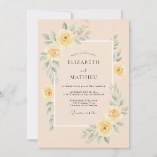Convite Casamento Floral Polido em Pêssego