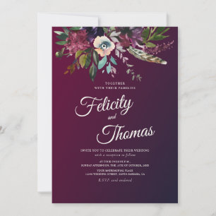 Convite Casamento Floral por Aquarela Dark Burgundy