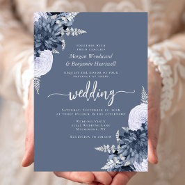 Convite Casamento Floral Prata Azul Empoeirado