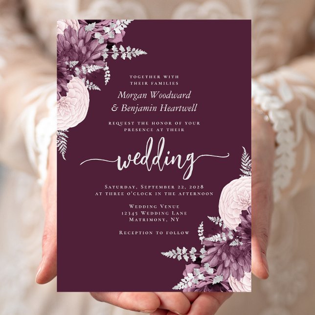 Convite Casamento Floral Prata Malva (Criador carregado)