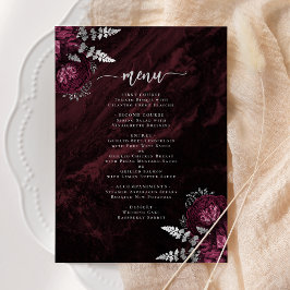 Convite Casamento Floral Prateado Burgundy Elegante