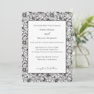 Convite Casamento Floral Preto Branco
