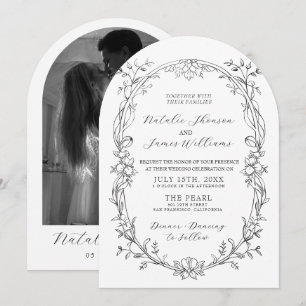 Convite Casamento Floral Preto Branco Arqueado Dinheiro An
