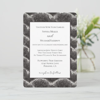 Convite Casamento Floral Preto Branco Chic
