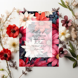 Convite Casamento Floral Preto, Branco e Vermelho