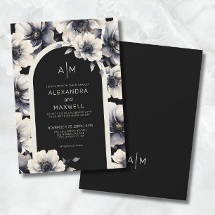 Convite Casamento Floral Preto Branco Moderno
