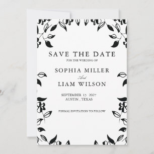 Convite Casamento Floral Preto Branco Salve a Data 